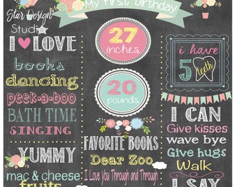 Hot Air Balloon Birthday Girl Poster Chalkboard, Hot Air Balloons- Vintage Any age available, Digital File