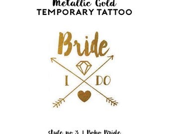 Bachelorette Tattoo Favors | Metallic Gold Temporary Tattoos for Bachelorette Party Favors, Gold Foil Bride Tribe Tattoos, Boho Arrow Tribal