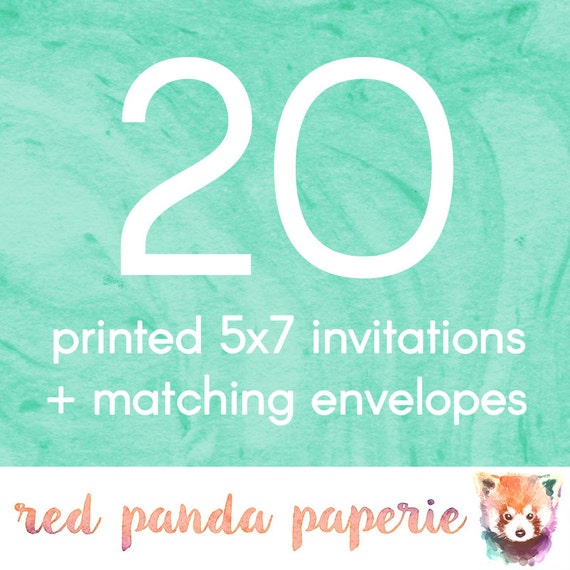 20 Printed 5x7 Invitations on Cardstock with by redpandapaperie