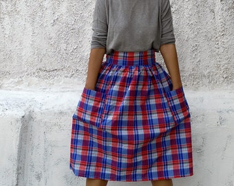 Checkered midi skirt-gingham midi skirt-Full skirt-highwaisted skirt-womens midi skirt-retro skirt-modest skirt-chic skirt-retro fashion