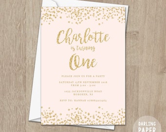 Sparkle, Birthday Invitation, Blush Pink Invitation, Photo, Pink & Gold, Birthday Invitation, Glitter Birthday Invitation, Sparkle #81