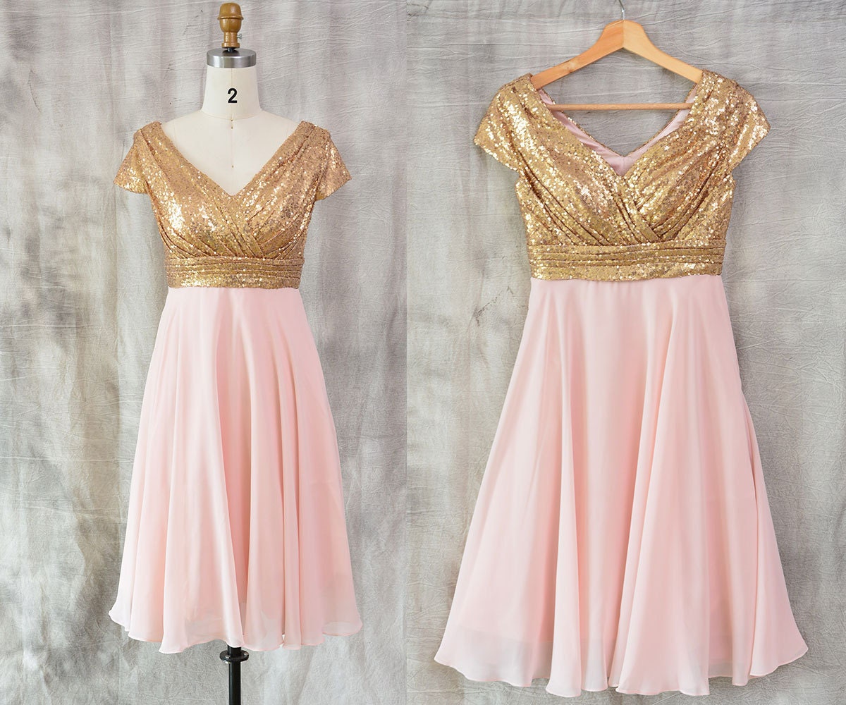 Gold Sequin Bridesmaid Dress And Pearl Pink by StarCustomDress