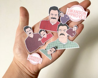 Ron Sticker Pack, Ron Swanson Sticker Pack Mixture, 9 Parks and Recreation Inspired Ron Stickers In Different Sizes, Handmade Ron Stickers