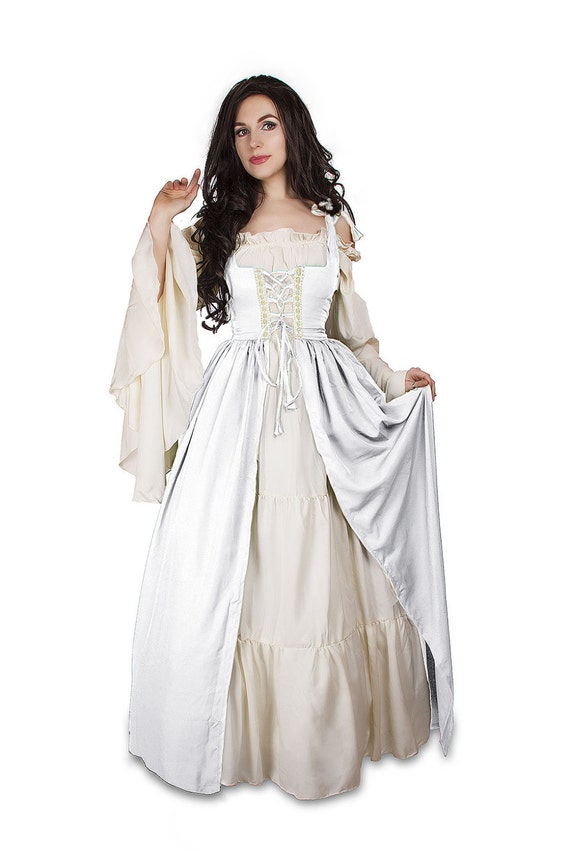 Renaissance Medieval Irish Costume White Over Dress Fitted