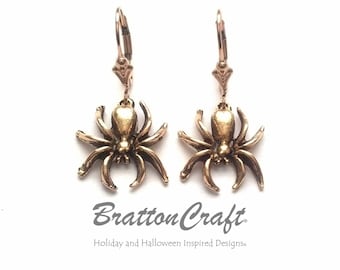 Gold Spider Charm Earrings - Halloween Earrings - Spider Earrings - Halloween Jewelry - Spider Jewelry