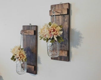 Hanging Mason Jar Wall Sconce Flower Vase Candle Sconce Wall Mounted Rustic Decor