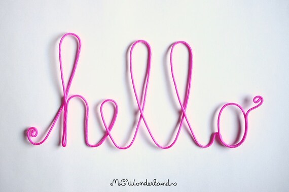 gift for her pink cursive hello sign rope words script wall