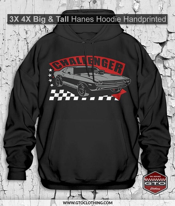 Big & Tall Dodge Challenger Hoodie 3X 4X Muscle Car HEMI