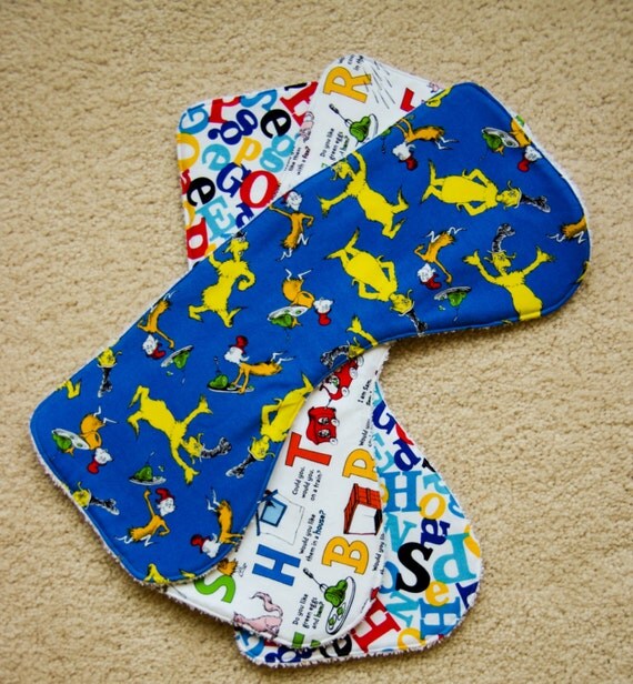 Set of 3 Contoured Green Eggs & Ham Themed Burp Cloths Terry