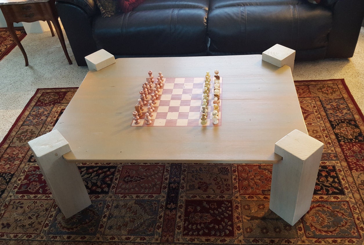 Handmade Coffee Table with Chess Board includes Stone Chess