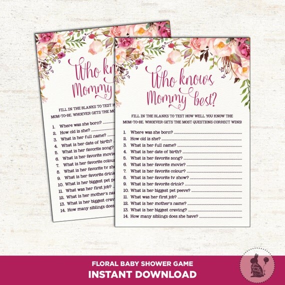 Who Knows Mommy Best. Boho Baby Shower Printable Game. Cottage Chic 