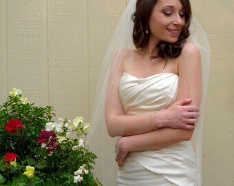 Tulle Wedding Veil Single Layer Fingertip | Bridal Illusion | Hand Wrapped Comb for Sale