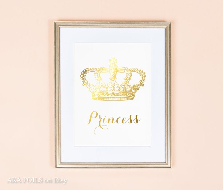 Princess Crown Wall Decor Real Gold Foil Nursery Print