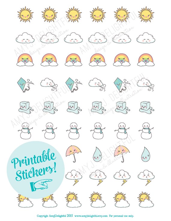 Printable WEATHER STICKERS Digital File Instant Download