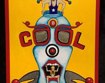 B Cool - Recycled Mixed Media Assemblage/Painting on Wood