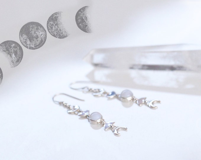 Moon Phase Earrings, Moonstone Earrings, Rainbow Moonstone, Moon, Boho Jewelry, Bohemian Jewelry, Don Biu