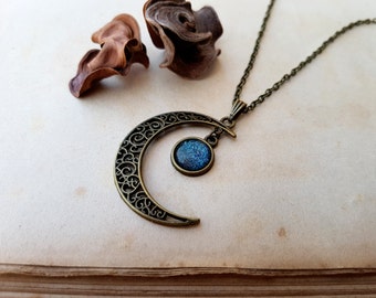 Crescent Moon Necklace, moon necklace, moon jewelry, moon choker, layering necklace, Taurus, Libra, Virgo Capricorn Aquarius Pisces Ice Teal