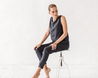 Linen graphite grey pants, Woman pants, Natural linen pants, Trousers, Stone washed linen, French linen, Linen clothes, Yoga pants