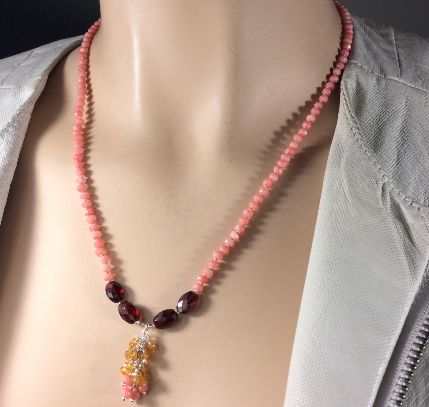 Genuine Coral Knotted NecklaceSalmon colored CoralRed