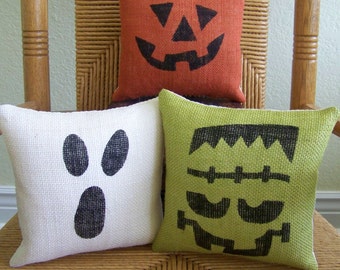 Halloween pillow, pumpkin pillow, Ghost pillow, Frankenstein pillow, burlap pillow, Halloween decor, Fall pillow, FREE SHIPPING!