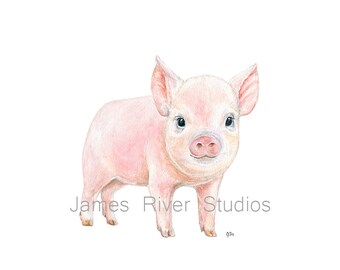 Pig Art Pig Painting Pig Print Pig Watercolor Painting Animal Watercolor Print Pink Pig Nursery Pig Baby Pig Pink Piglet Farm Animal Print.