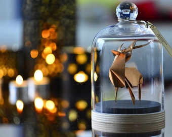Sculpture Origami Deer. Paper anniversary gift for him. Taxidermy. Copper home decor. Curiosity Cabinet Ornament. First Wedding Gift For Her