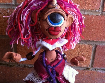 Miss Cyclops the Pink Sheclops - A partner for Mr.Cyclops. NEW DESIGN. Marionette Puppet Handmade by The Squeaking Tribe