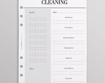 PRINTED Weekly Cleaning Schedule | Cleaning Checklist | Cleaning Planner Pages | Chore Chart Inserts | A5 Planner Inserts Printed