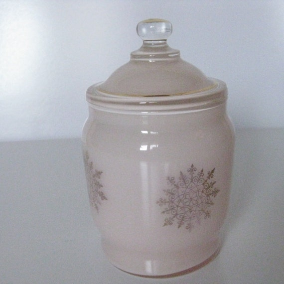 Items similar to Vintage Pink Glass Apothecary Jar with Gold Trim