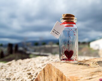 You have my heart. Tiny message in a bottle. Miniatures. Personalised Gift. Funny Love Card. Valentine Card. Special greeting card.