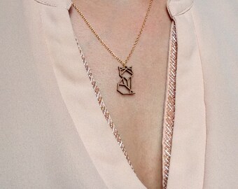 Gold Fox necklace origami bamboo