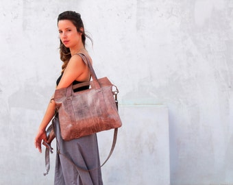 Leather tote bag, purple tote bag, shoulder leather bag, women handbag, leather handbag, leather crossbody bag, handmade leather bag