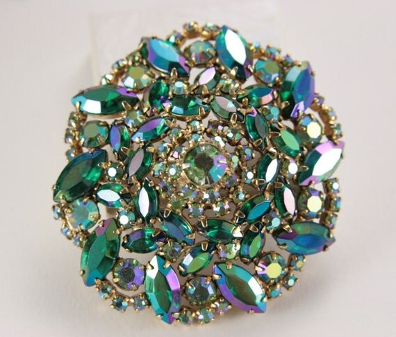 Large Green Blue Brooch Unsigned Juliana Vintage Jewellery