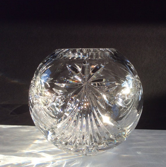 Vintage Cut Crystal Globe Vase Art Deco Full Lead Crystal