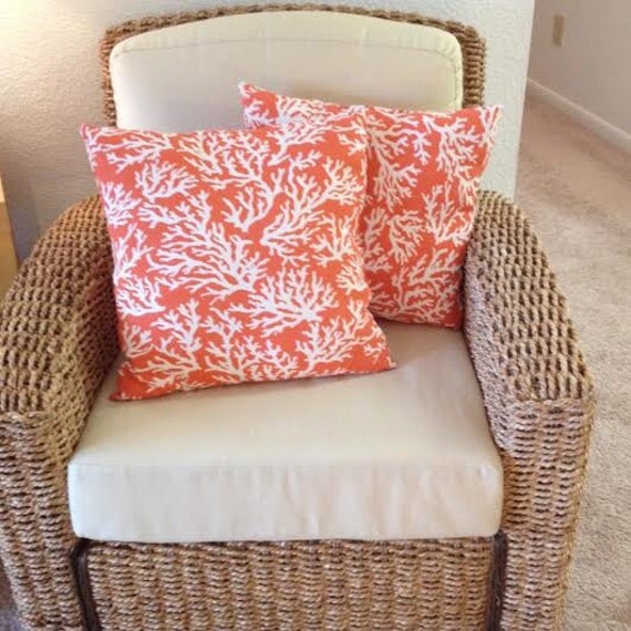Items similar to White & Coral 18" x 18" Accent Pillow Cover Coastal