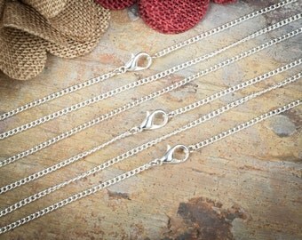 10 Silver Plated Necklaces / Petite Curb Chain 2.0mm link / Lobster Clasp / 18 20 24 Inch / Bulk Necklace DIY / ZF358-10