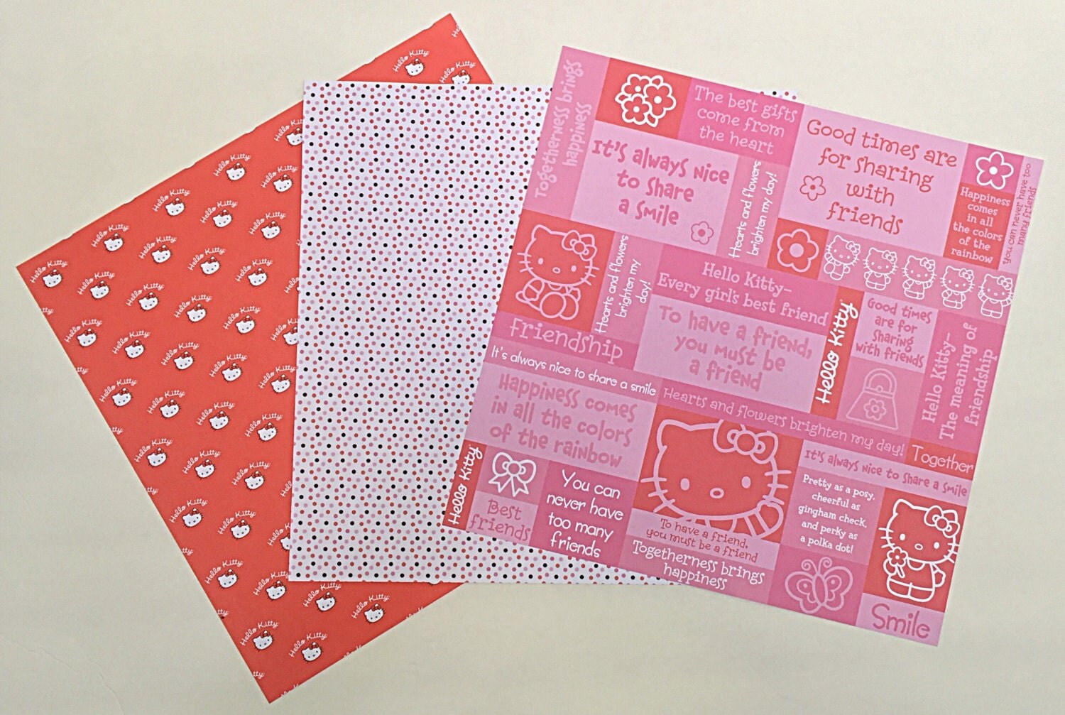 Hello Kitty Scrapbook Paper Set of 3 sheets 12 x by EverydayWomen