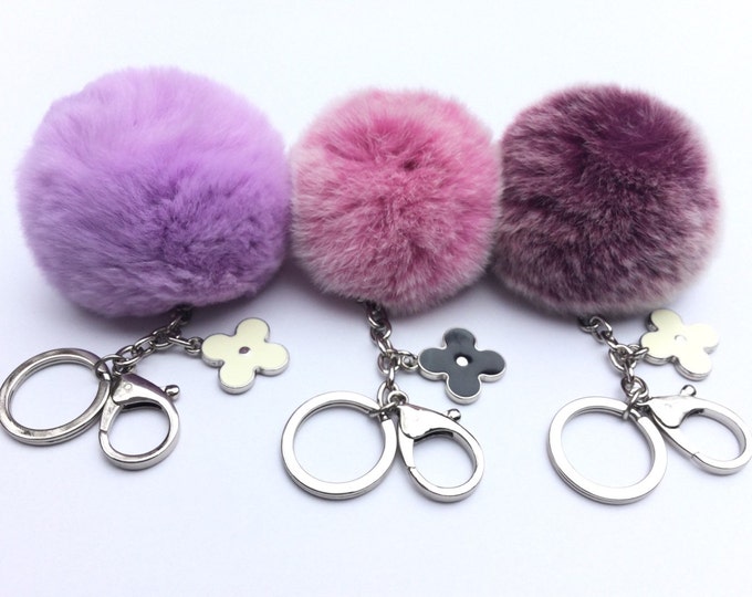 New! Light Purple Fur pom pom keyring keychain fur puff ball bag pendant charm