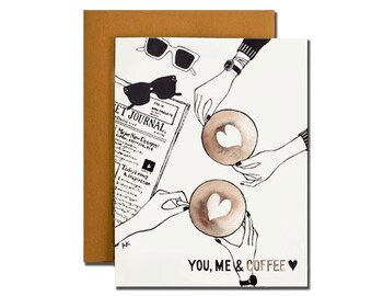 Funny Friendship Card / Long Distance Relationship Card/ Miss Your Face/ Card for Her/ Coffee Card / Coffee Lover Gift / Coffee illustration
