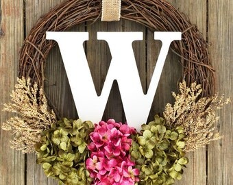 Monogram Wreath, Summer Door Wreath , Wreath, Front Door Wreath, Summer Wreath, Spring Door Wreath, Wedding Wreath, Letter Wreath