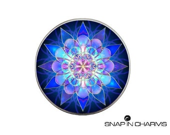 Mandala button charm, Snap jewelry, snap button charms, blue mandala charm, chunk charms, snap buttons, poppers,