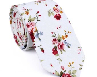 Floral tie, Mens ties, mens skinny tie, floral skinny tie, Liberty skinny tie, white skinny tie, men's floral tie