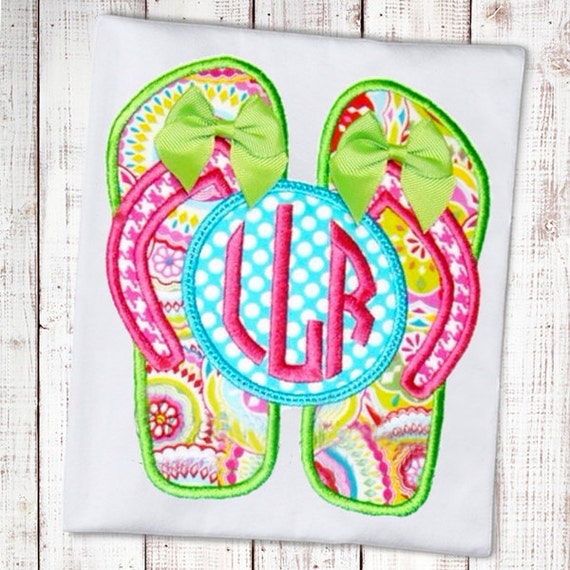 Monogrammed Flip Flops Embroidered Shirt by preppypeacockapparel