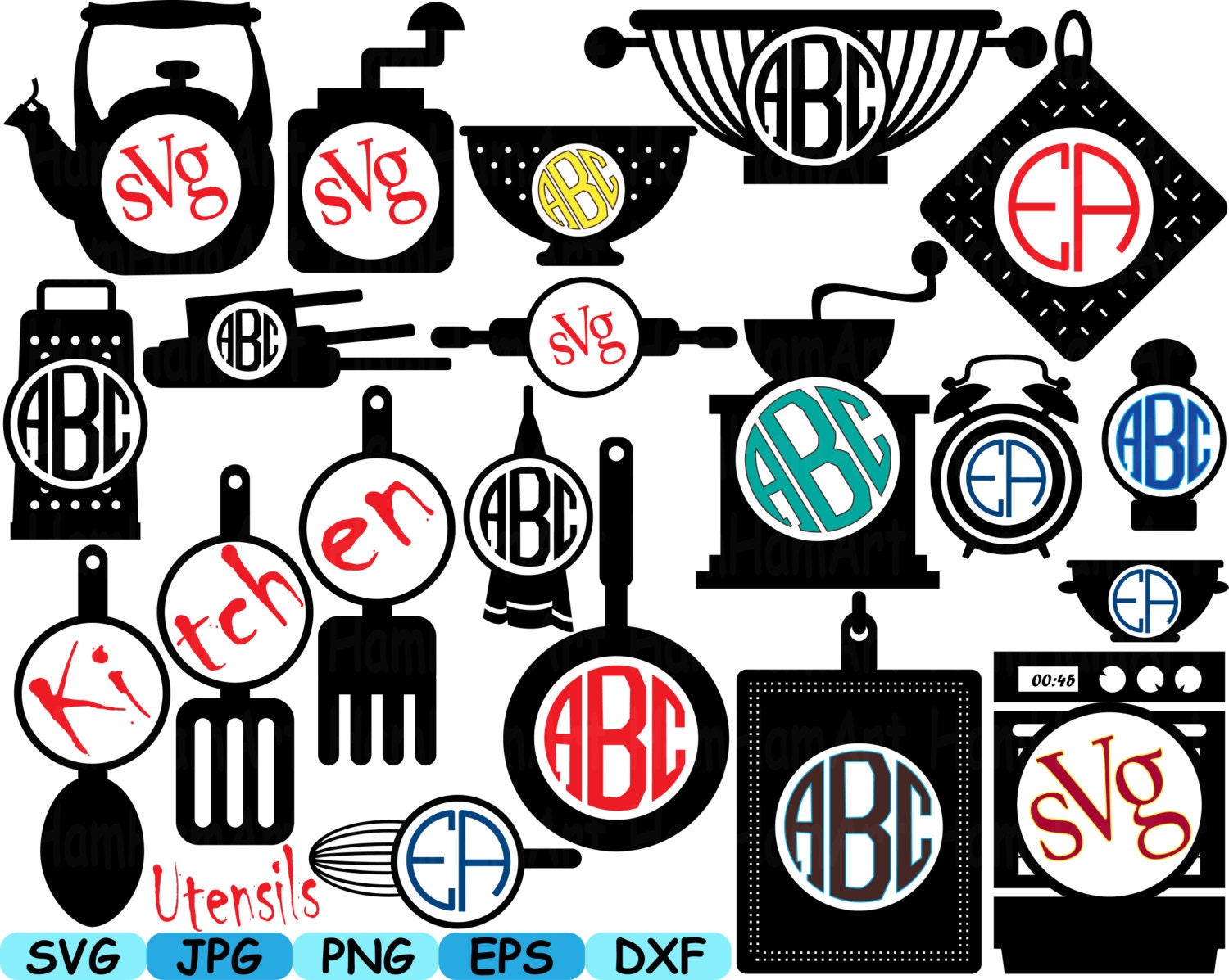 Download Circle Kitchen Monogram Silhouette Cameo Cutting Files cut SVG