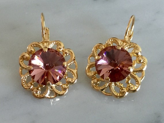 Swarovski Blush Rose Crystal Leverback Earrings