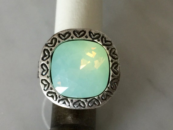 Chrysolite Opal Crystal Ring, Swarovski Chrysolite Opal Ring, Swarovski Mint Green Opal Ring