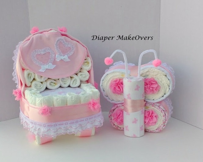 Baby Girl Baby Shower Gift Set Unique Girl Diaper Cakes Butterfly and  Carriage Baby Gifts 