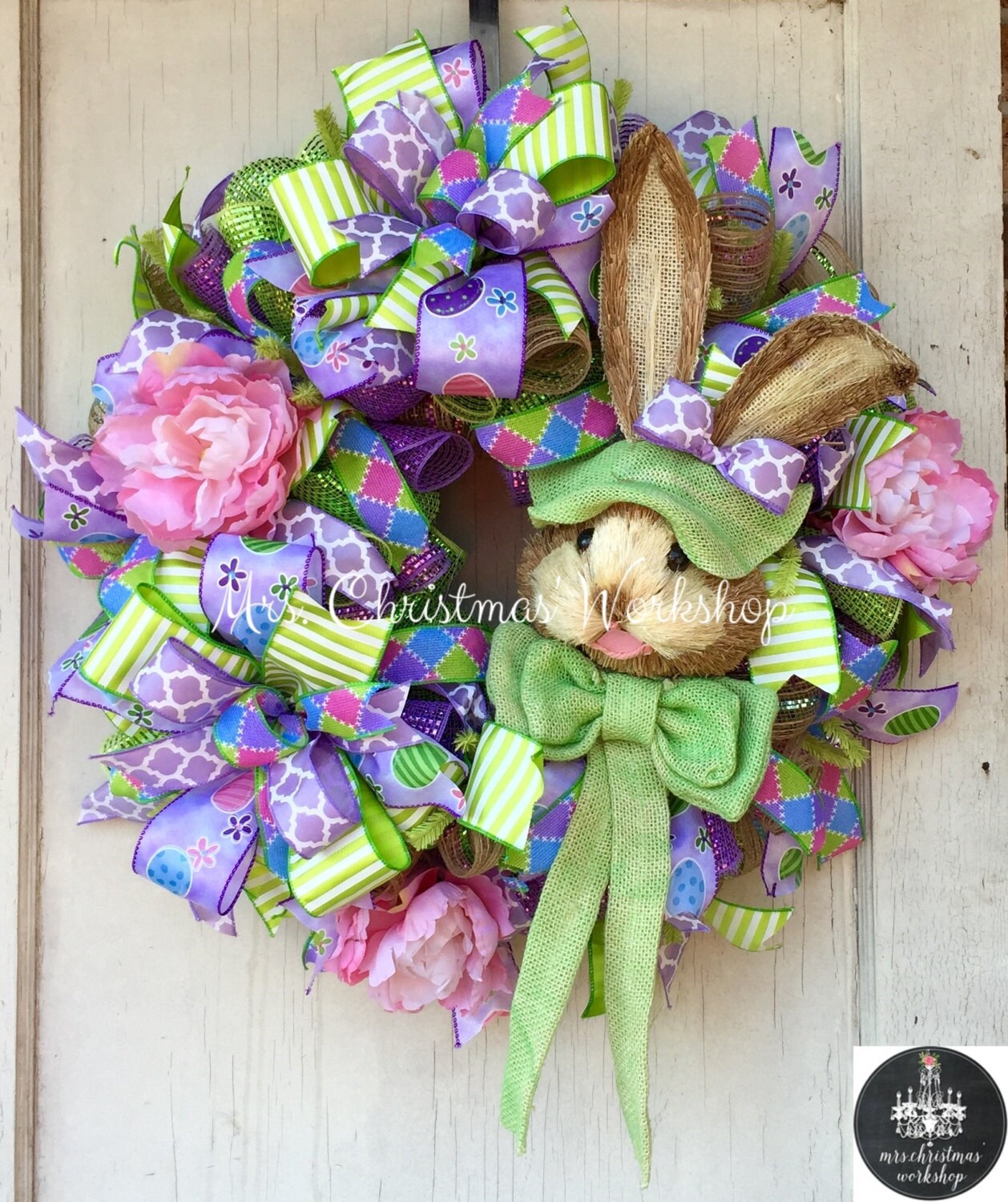 Easter wreath Deco mesh wreath Easter burlap wreath bunny