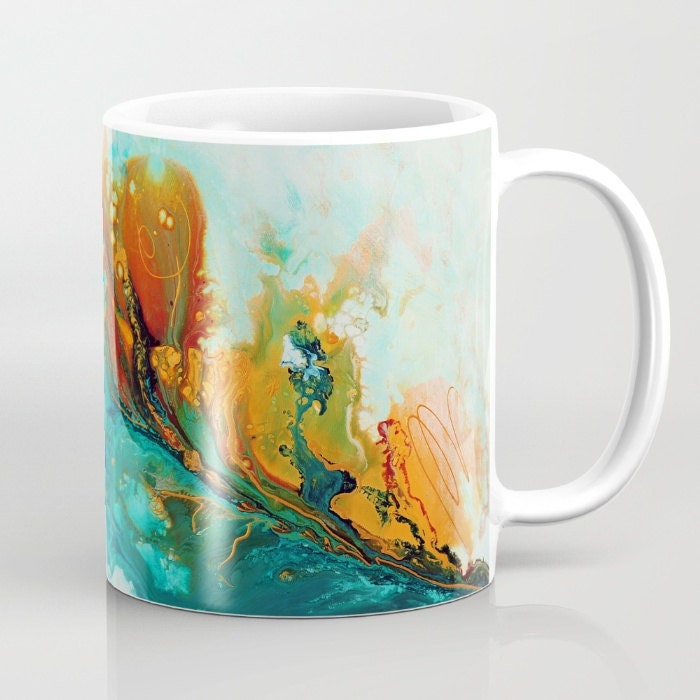 Teal and Orange Mug Turquoise Mug Unique Coffee Mugs