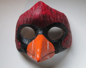 red bird mask, Cardinal mask, Halloween mask, adult bird mask, masquerade costume mask, fantasy, red bird mask, woodland, wildlife